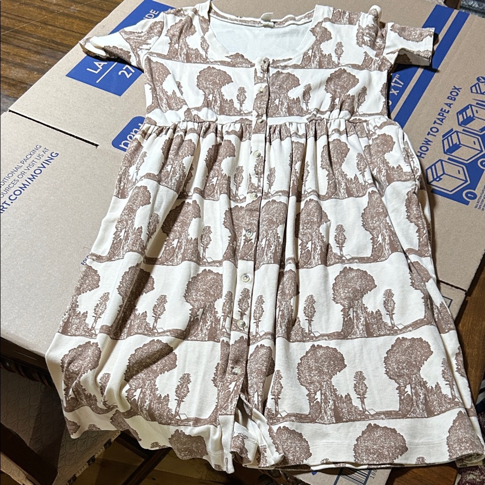 Kate Quinn Cream and Brown Tree Print Dress